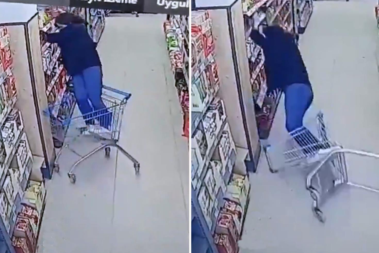 Zincir markette kahreden görüntüler! Rafları düzenlerken kabusu yaşadı