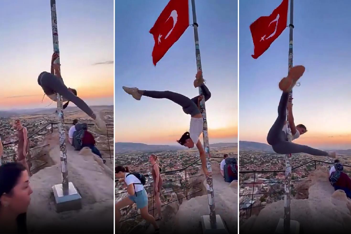 Türk bayrağında direk dansı! Görüntüler Valiliği harekete geçirdi