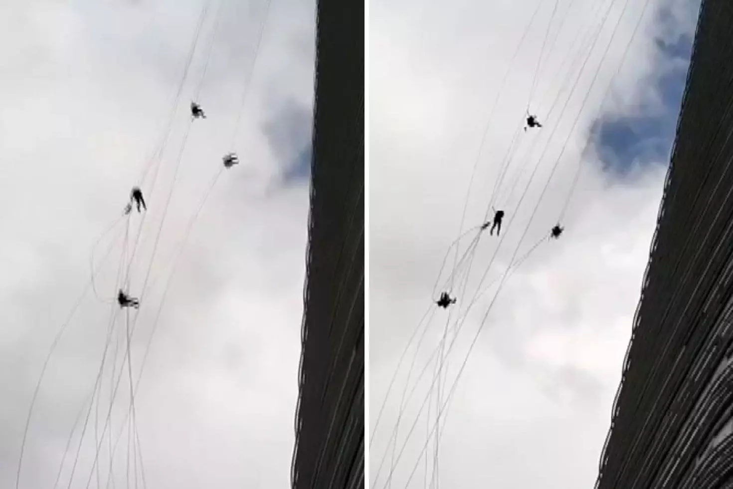 Yürekleri ağza getiren görüntü Ekmek parası için çıktıkları metrelerce yükseklikte böyle savruldular