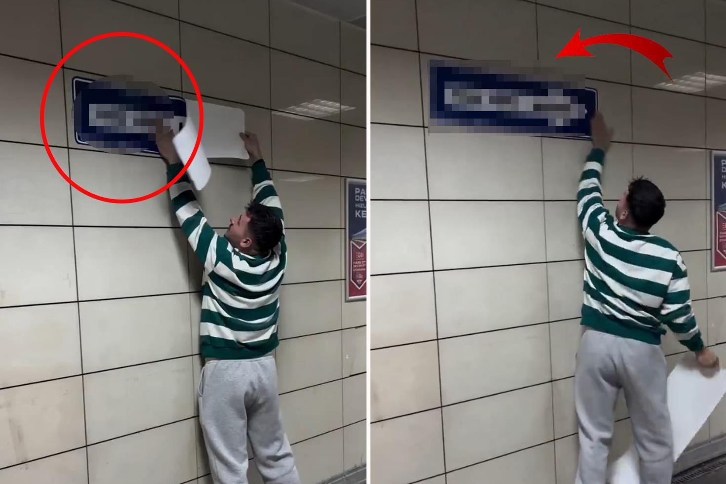 Metroya astığı tabela akılalmaz Eşi görmese daha iyi