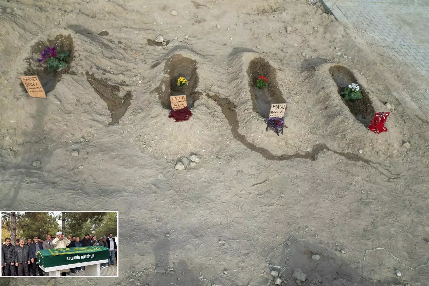 Bu görüntüye yürek dayanmaz Servet Böcek eşi ve çocuklarının yanına defnedildi