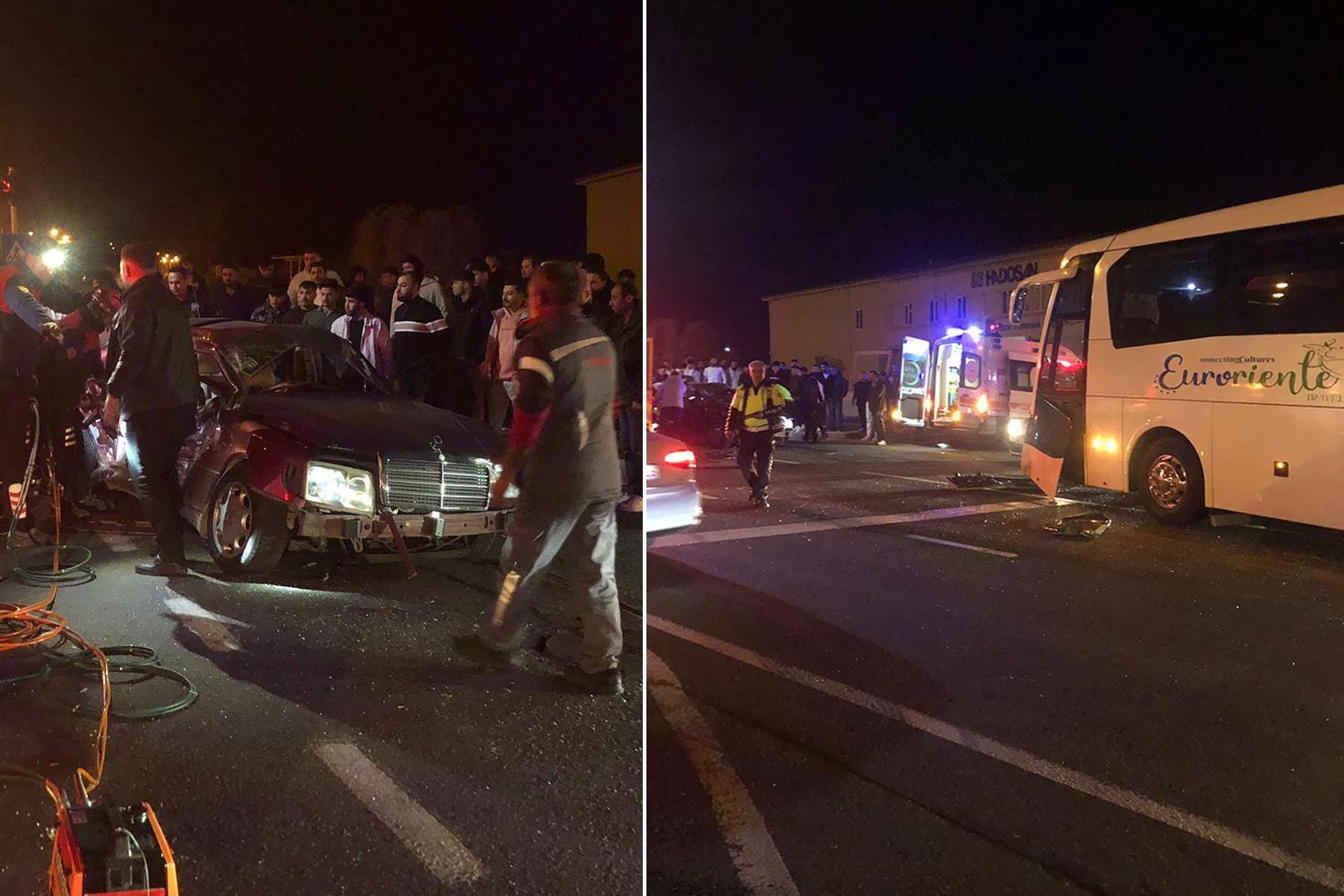 Tam bir can pazarı Tur otobüsü ve otomobil çarpıştı