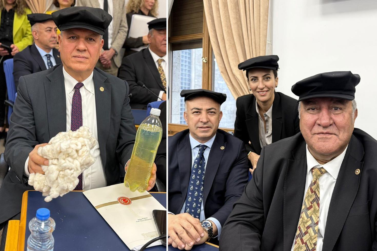 CHP’li vekiller bütçe görüşmelerine kasket takarak geldi