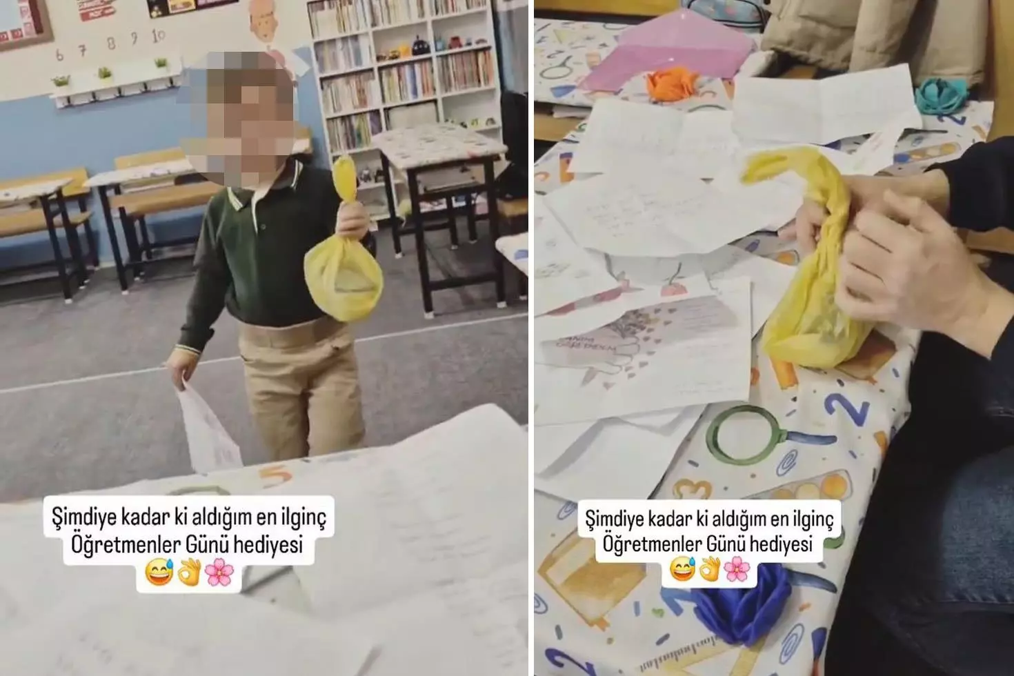 Maddi durumu olmayan öğrencisini ve hediyesini paylaşan öğretmene büyük tepki var