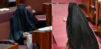 Provokatif eylem! Kara çarşafla Meclis'e geldi, ortalık fena karıştı