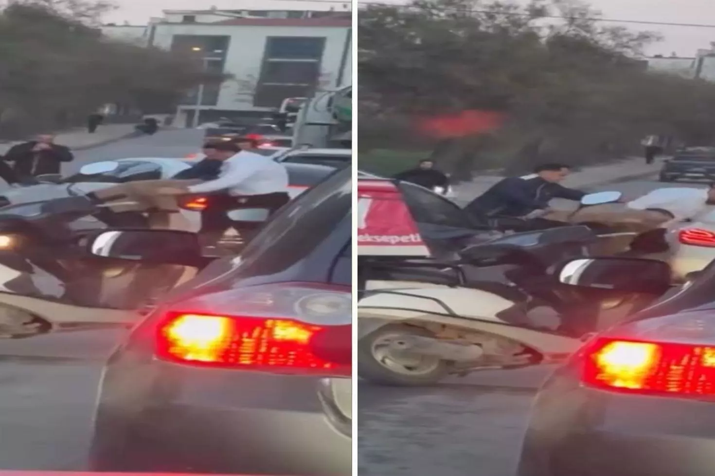 Trafik boks ringine döndü Tekmeler, yumruklar havada uçuştu