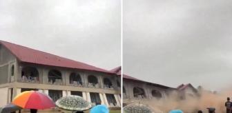 Onlarca öğrencinin kaldığı yurt nehre böyle sürüklendi