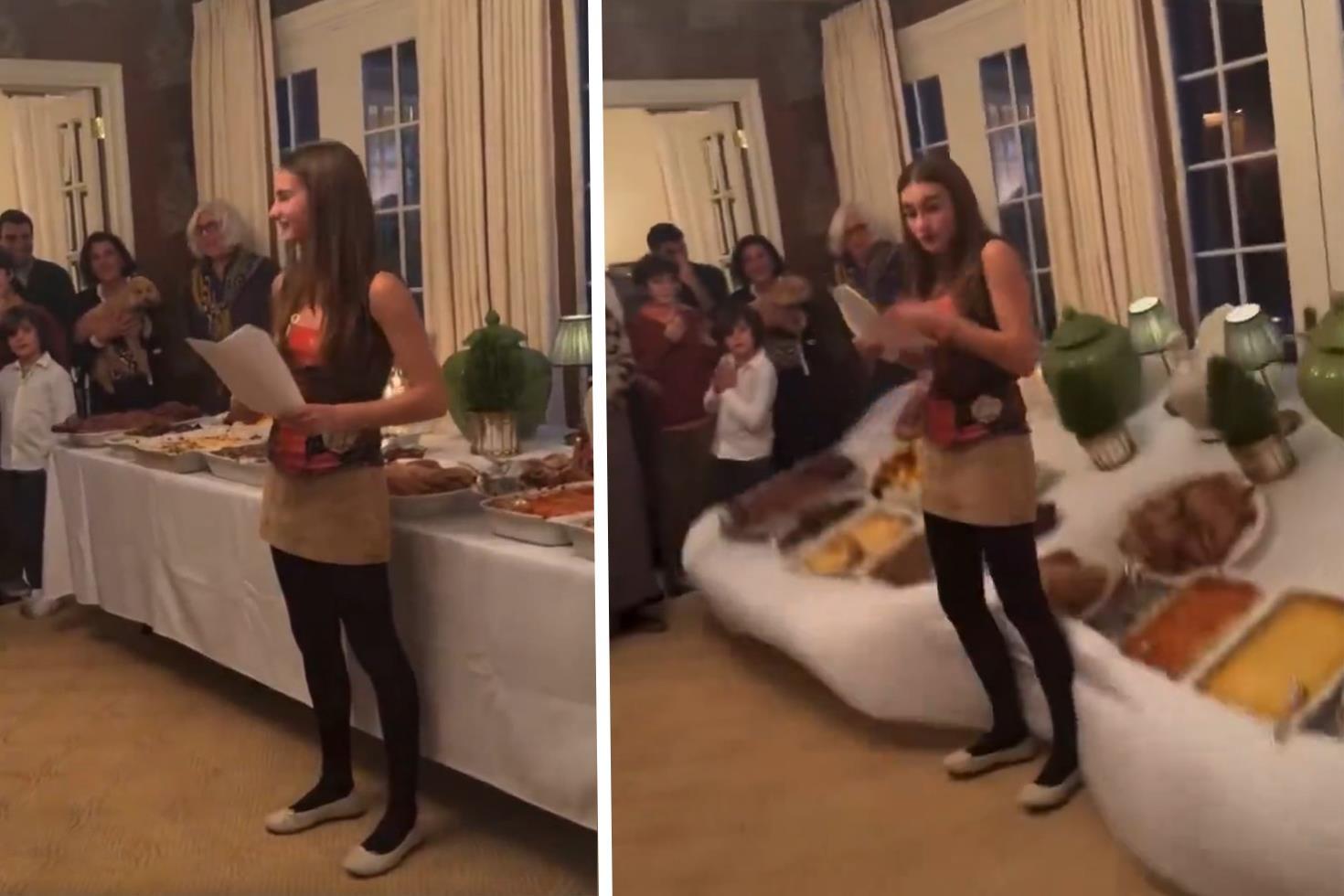 Şükran günü şoku: Ağırlığa dayanamayan masa devrildi