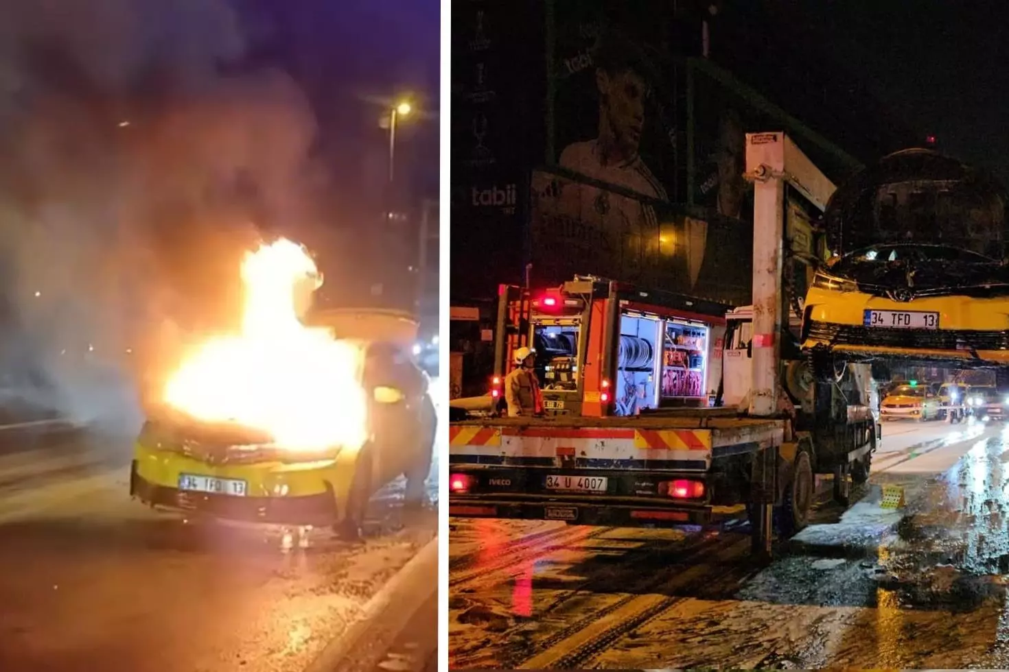 Beyoğlu’nda seyir halindeki taksi alev aldı: yolcular son anda kurtuldu