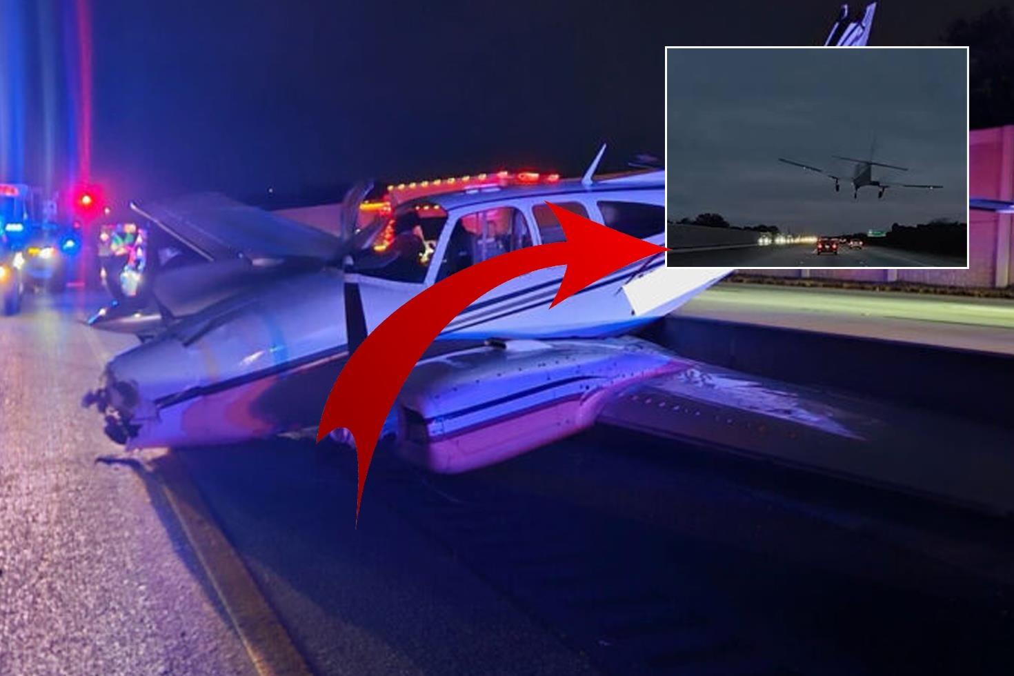 Otoyola iniş yapan uçak otomobilin üzerine düştü