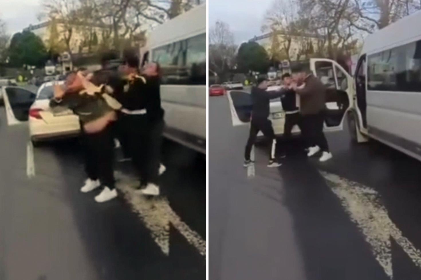 Sarıyer’de trafikte sürücülerin yol verme kavgası kamerada