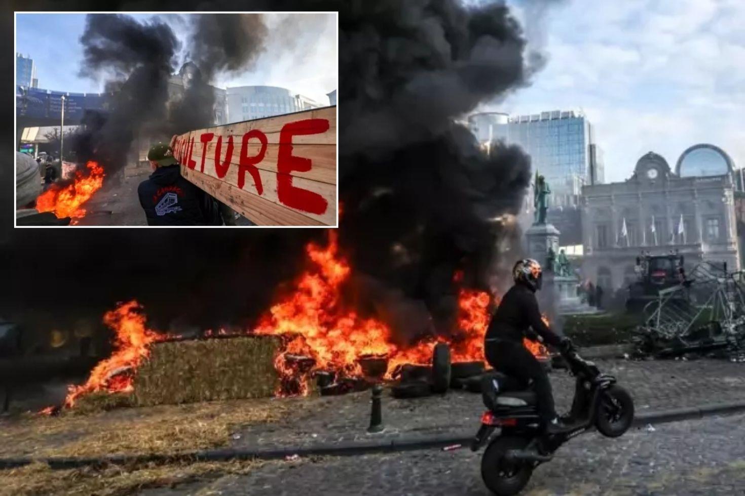 Avrupa sokakları yangın yeri Binlerce çiftçi liderler zirvesini protesto etti