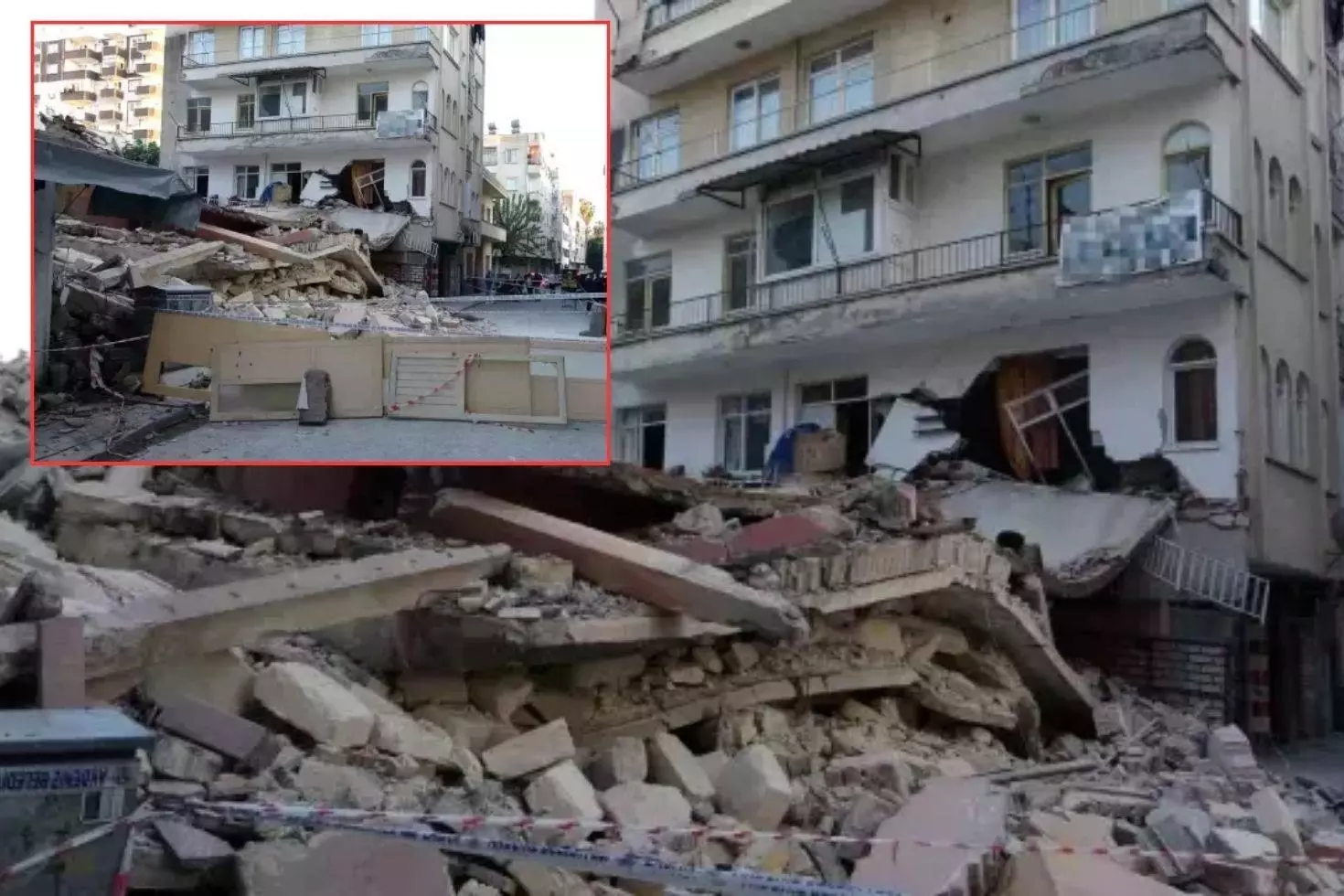 Faciaya ramak kaldı Yıkılan bina apartmanın üzerine düştü