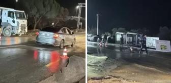 Gözde tatil ilçesinde ana su isale hattı patladı, asfalt çöktü