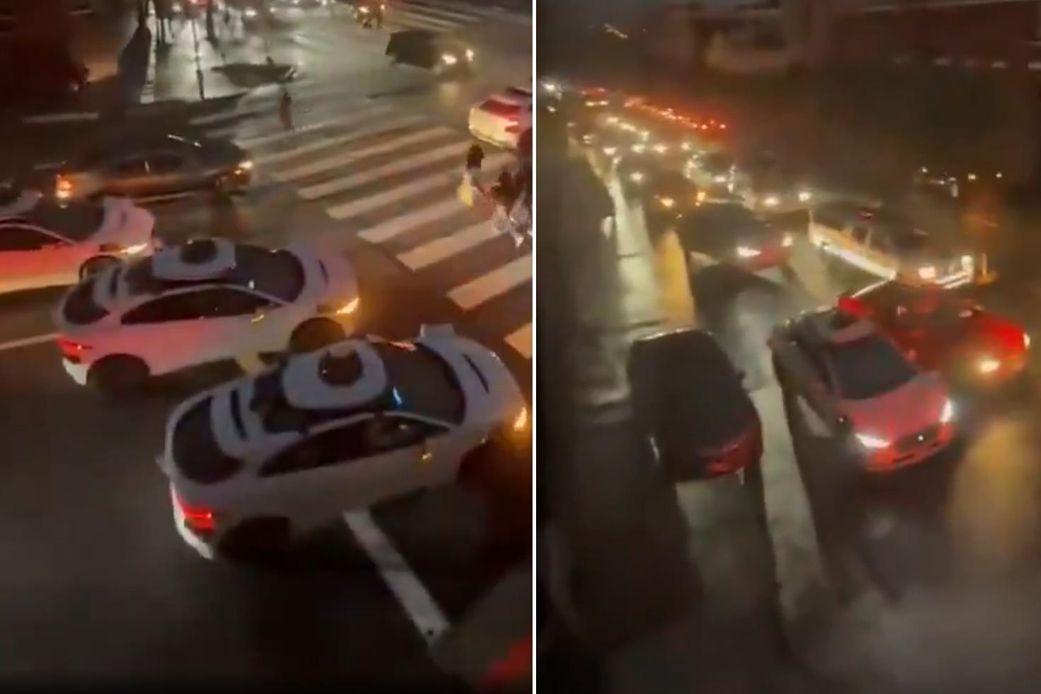 Şehirde büyük kaos Otonom araçlar bir anda durdu, trafik kilitlendi