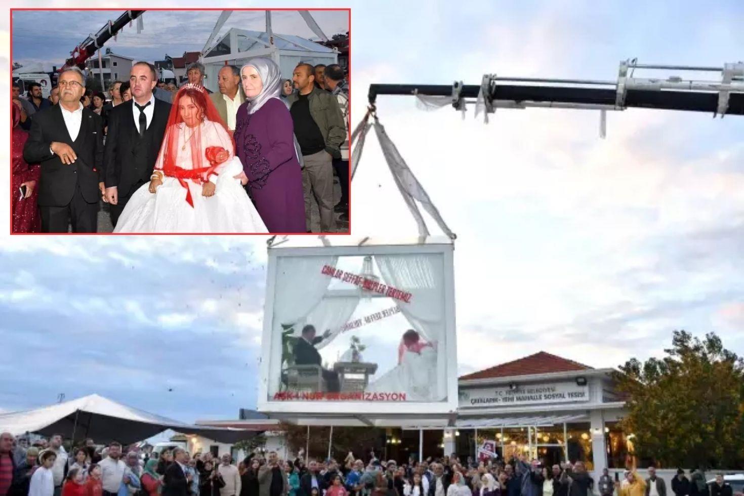 Sıra dışı düğün Gelin ve damat cam vitrinde gezdirildi