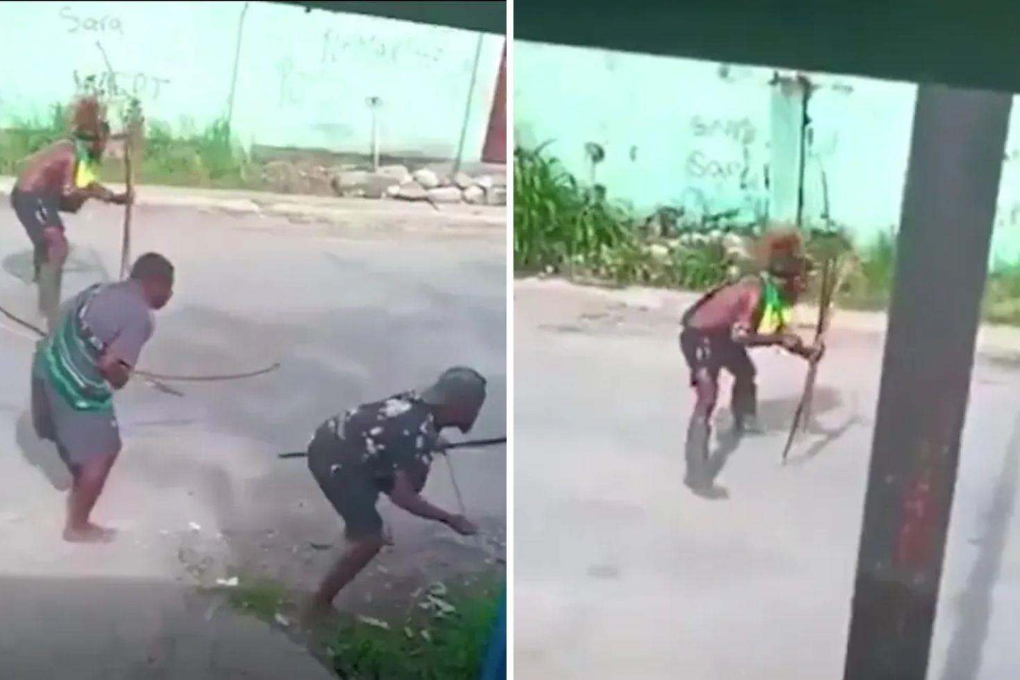 Cadde ortasında kabile savaşı Ok ve yaylarla çatıştılar