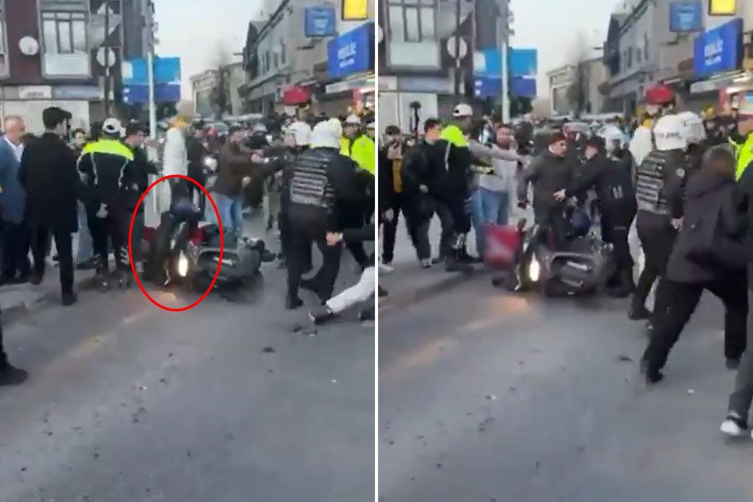 Taksiciler TAG sürücüsü zannettikleri kuryeye saldırdı Görüntüler ortaya çıktı