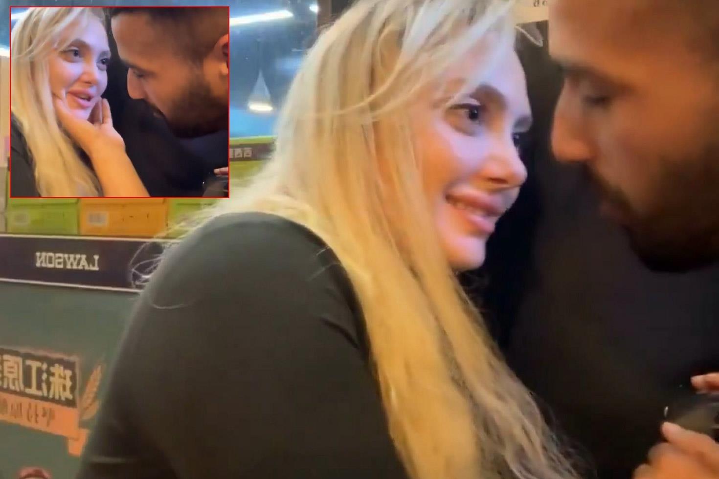 Rus kadının zorla öpülmeye çalışıldığı anlar Kamera her şeyi kaydetti