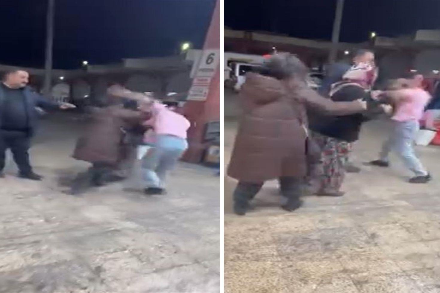 Kadınların saç saça baş başa kavgası kamerada