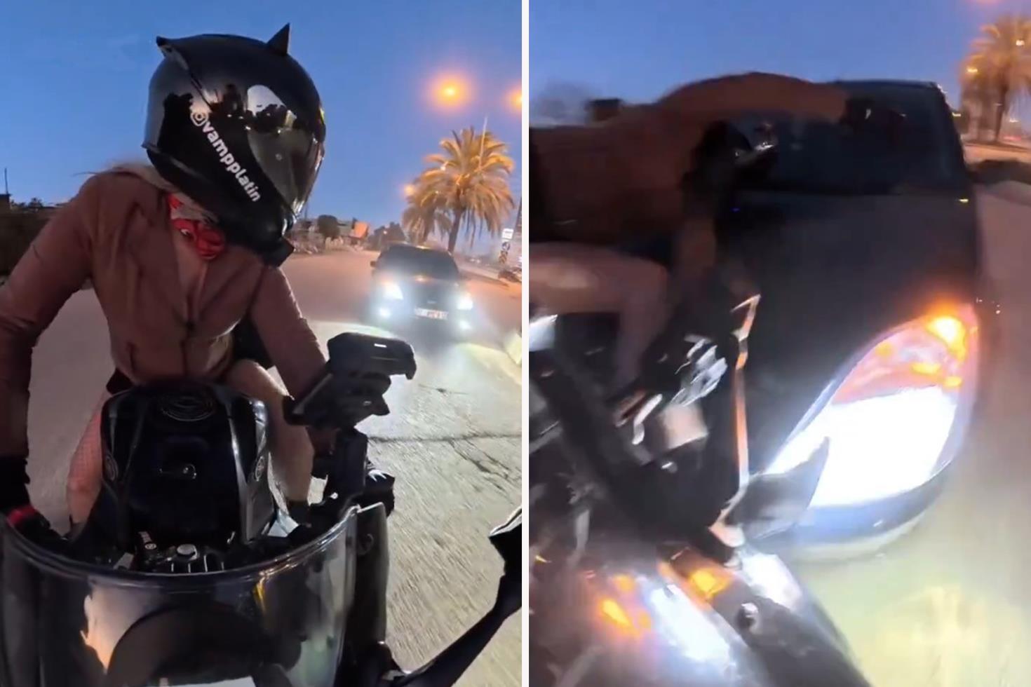 Kadın motosikletliye, arkadan gelen otomobil çarptı