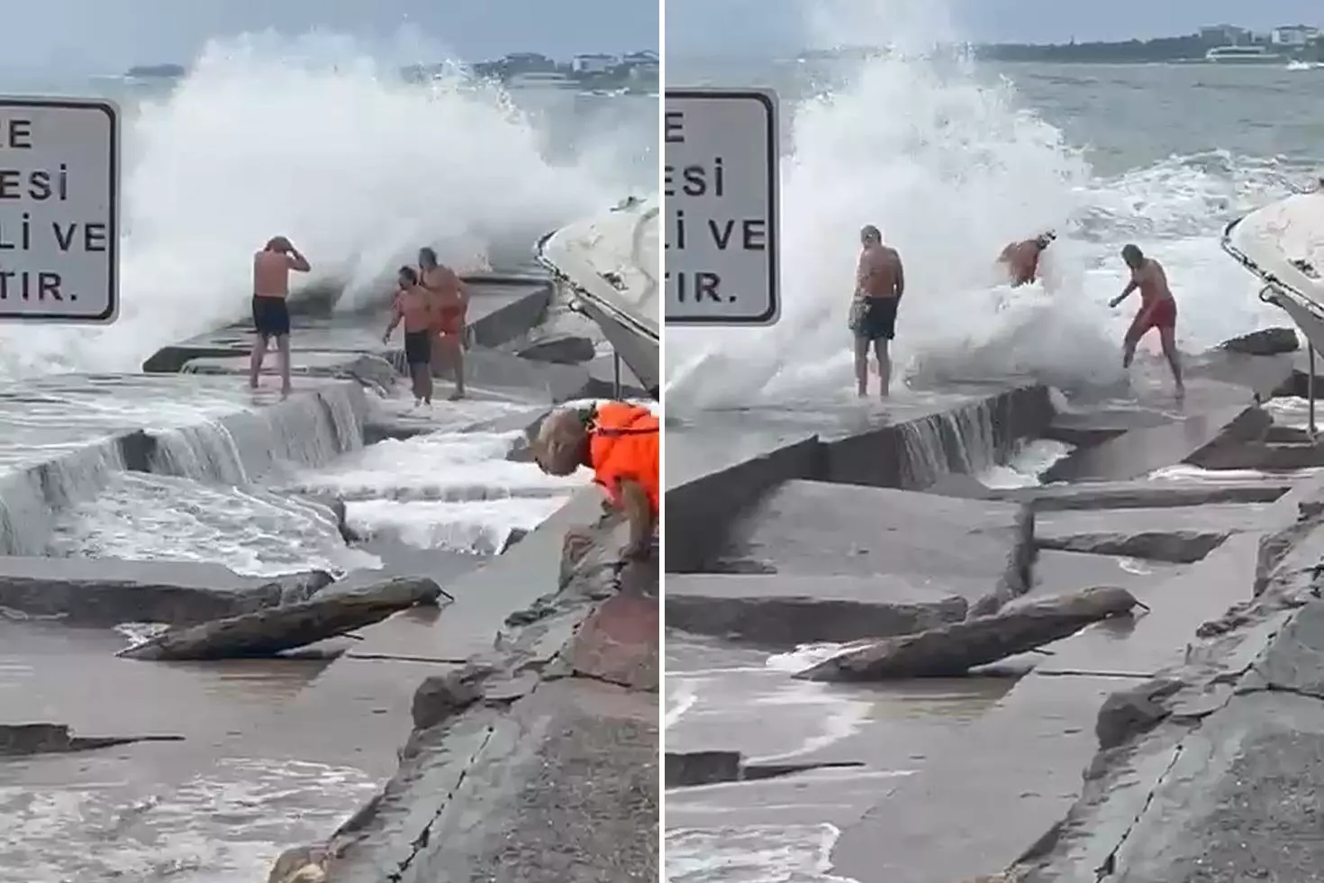Korku filmi gibi Lodos uyarısını hiçe sayan yüzücüleri dev dalgalar vurdu