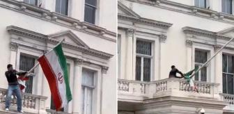 Londra'da İran bayrağı krizi! Büyükelçilik binasına tırmanıp indirdi