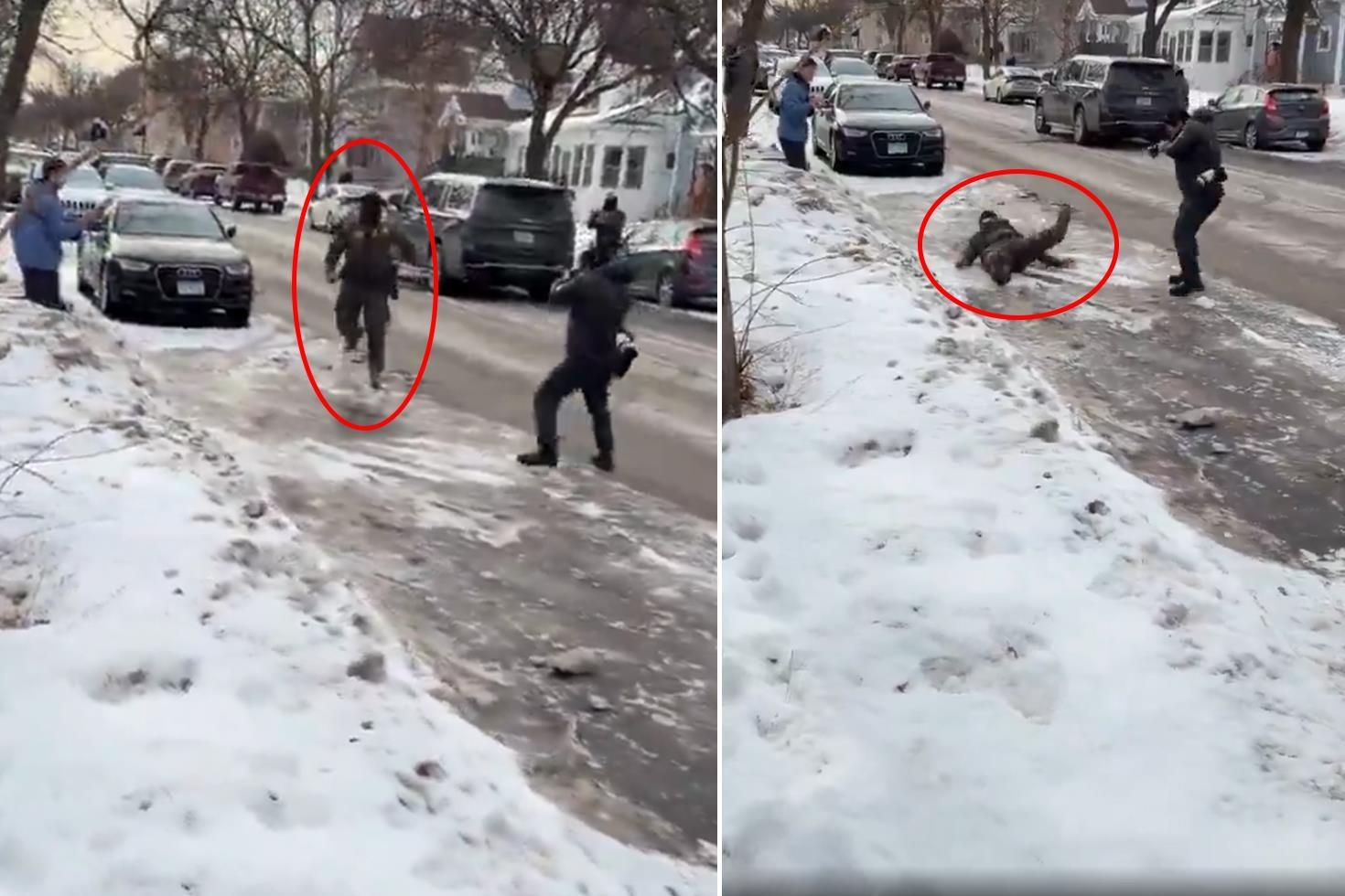 Polislerle böyle alay ettiler Koşarken bir anda yere düştü