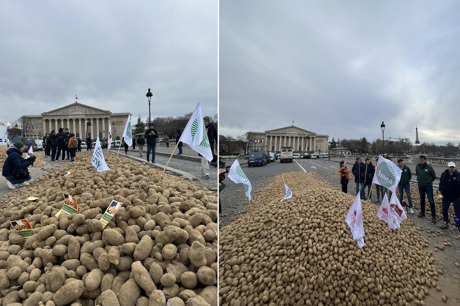 Fransa’da çiftçilerden sert protesto: Meclisin önüne 30 ton patates döktüler