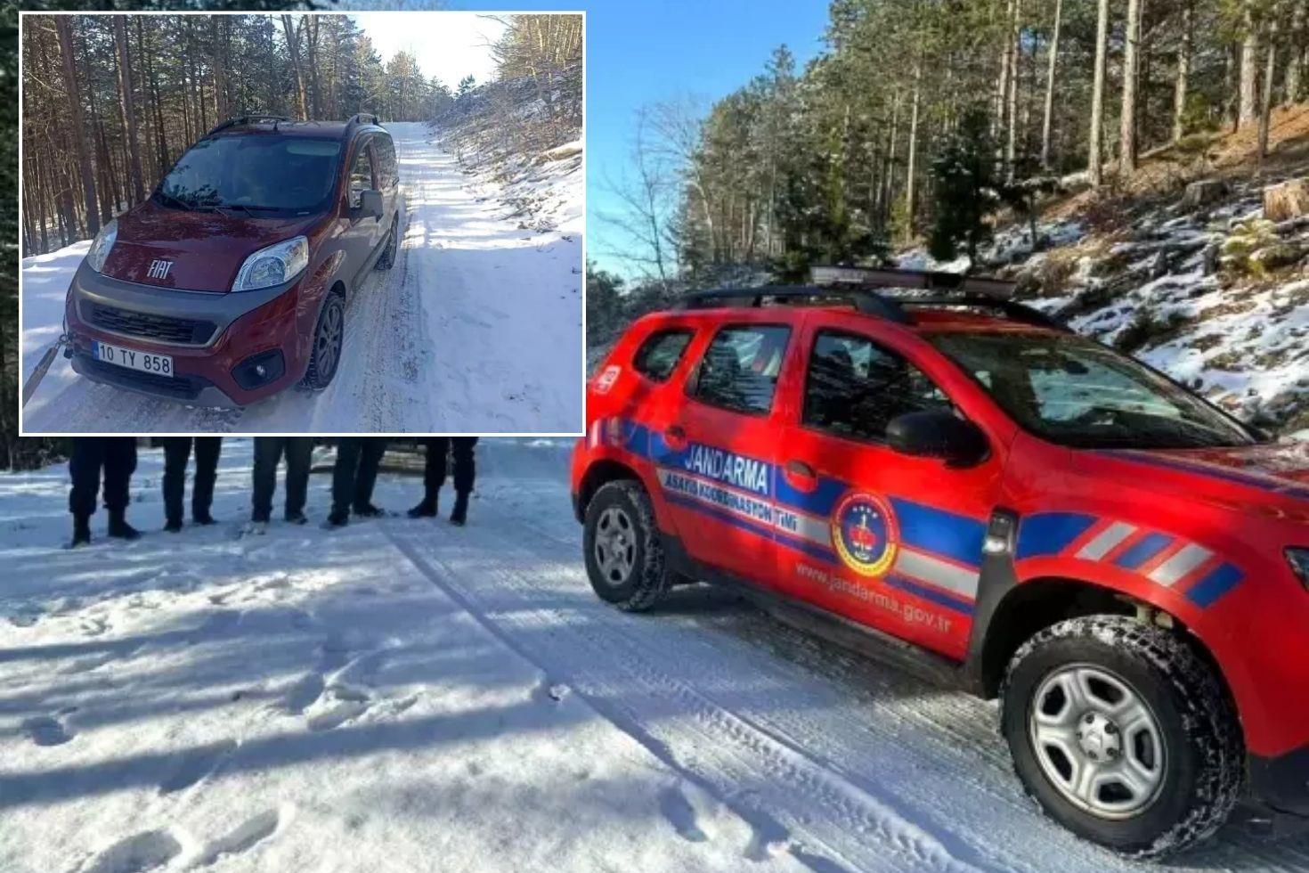 Kazdağları’nda karda mahsur kalan 4 kişiyi jandarma kurtardı