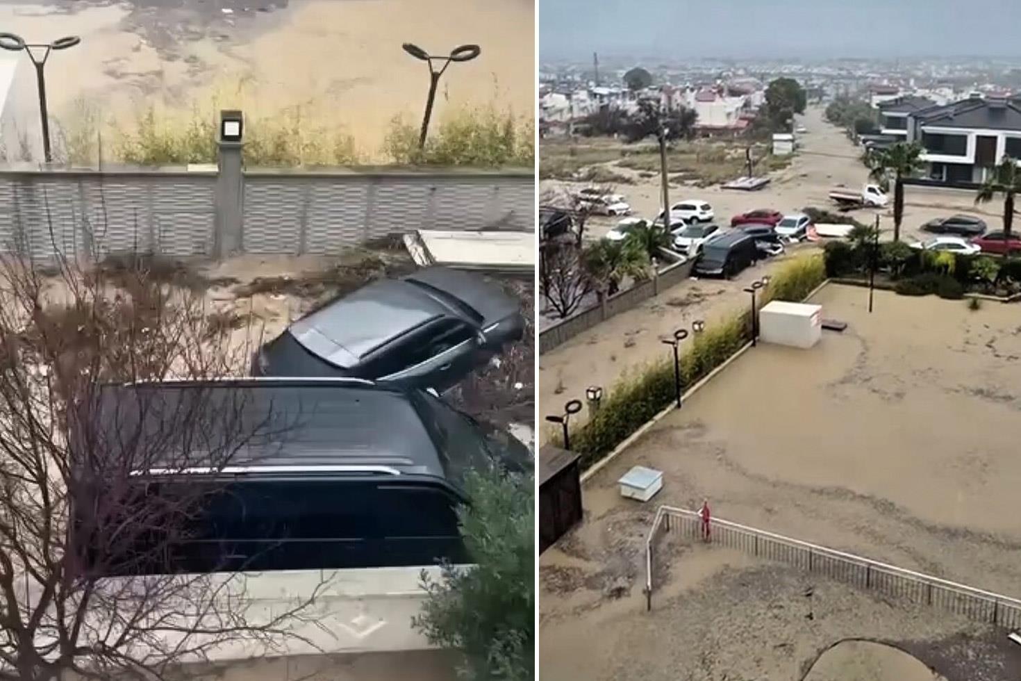 Kuşadası sele teslim Sokaklar göle döndü, araçlar böyle sürüklendi