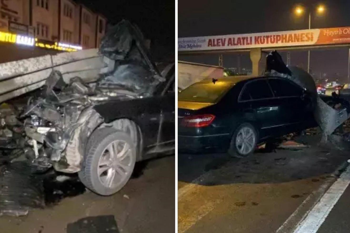 Otomobil bariyere saplandı Yara almadan kurtuldu