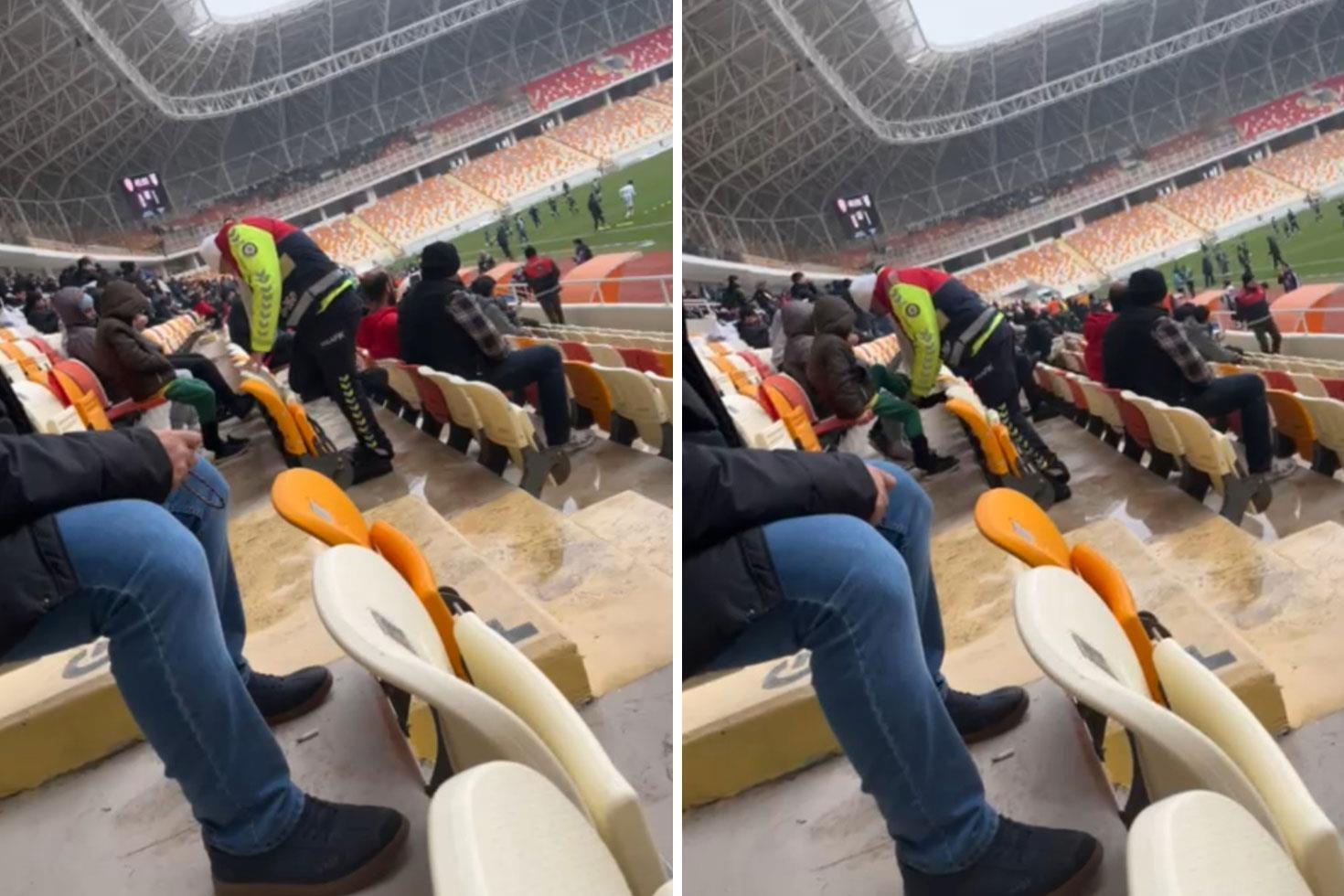 Polis, üşüyen çocuğa kendi çorabını çıkarıp giydirdi