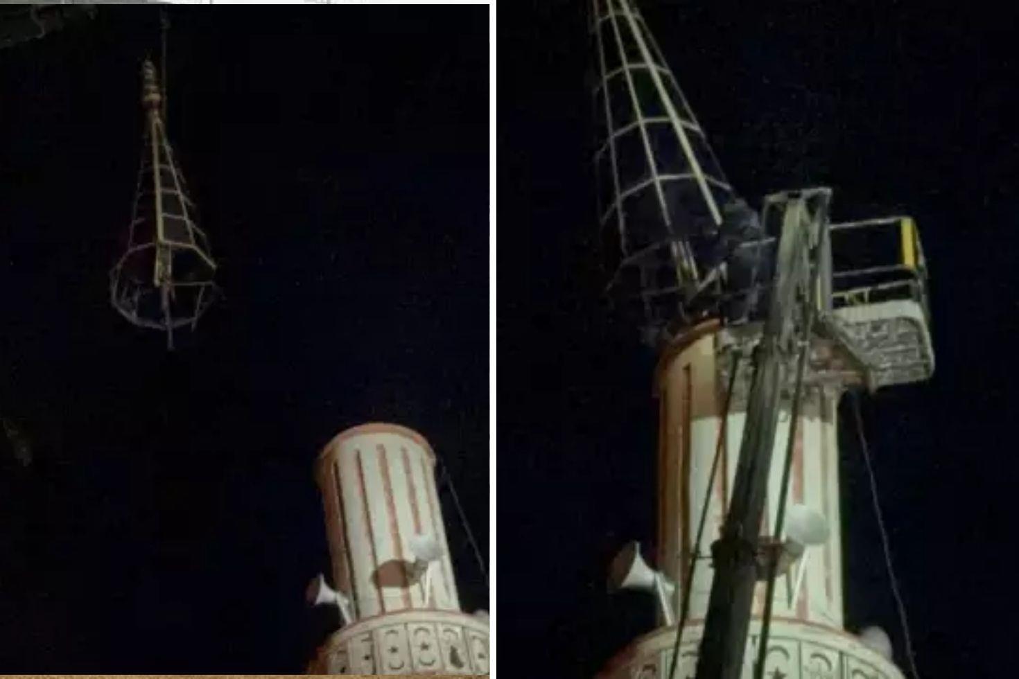 Şiddetli fırtına cami minaresine zarar verdi