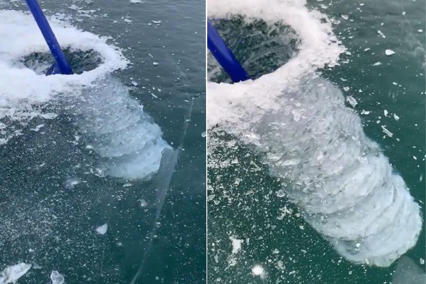 Baykal Gölü’nde görsel şölen: Metrelerce derinliğe inen buz tabakası hayran bıraktı