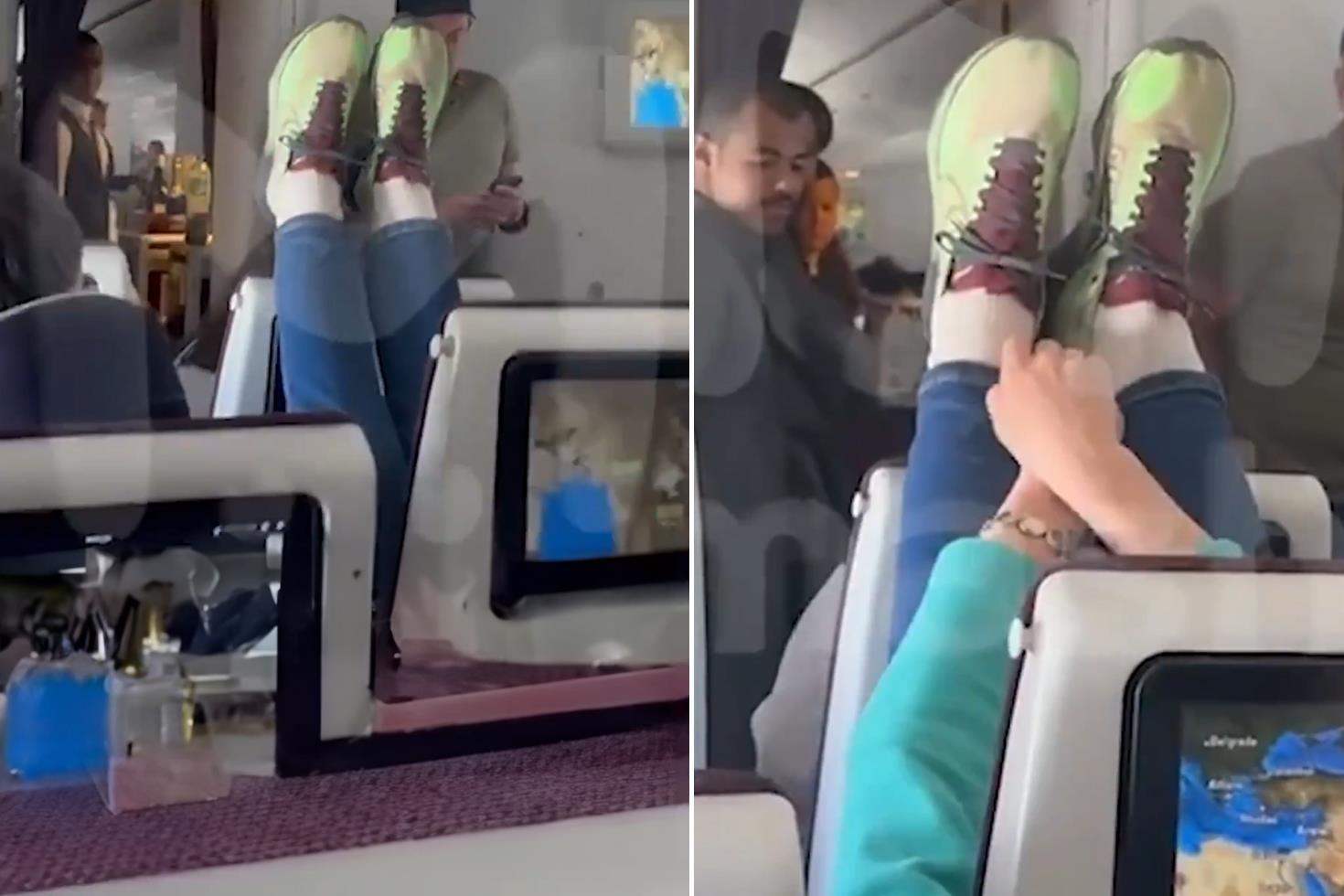 Uçakta gergin anlar Koltuğunu indiren yolcudan intikamı böyle aldı