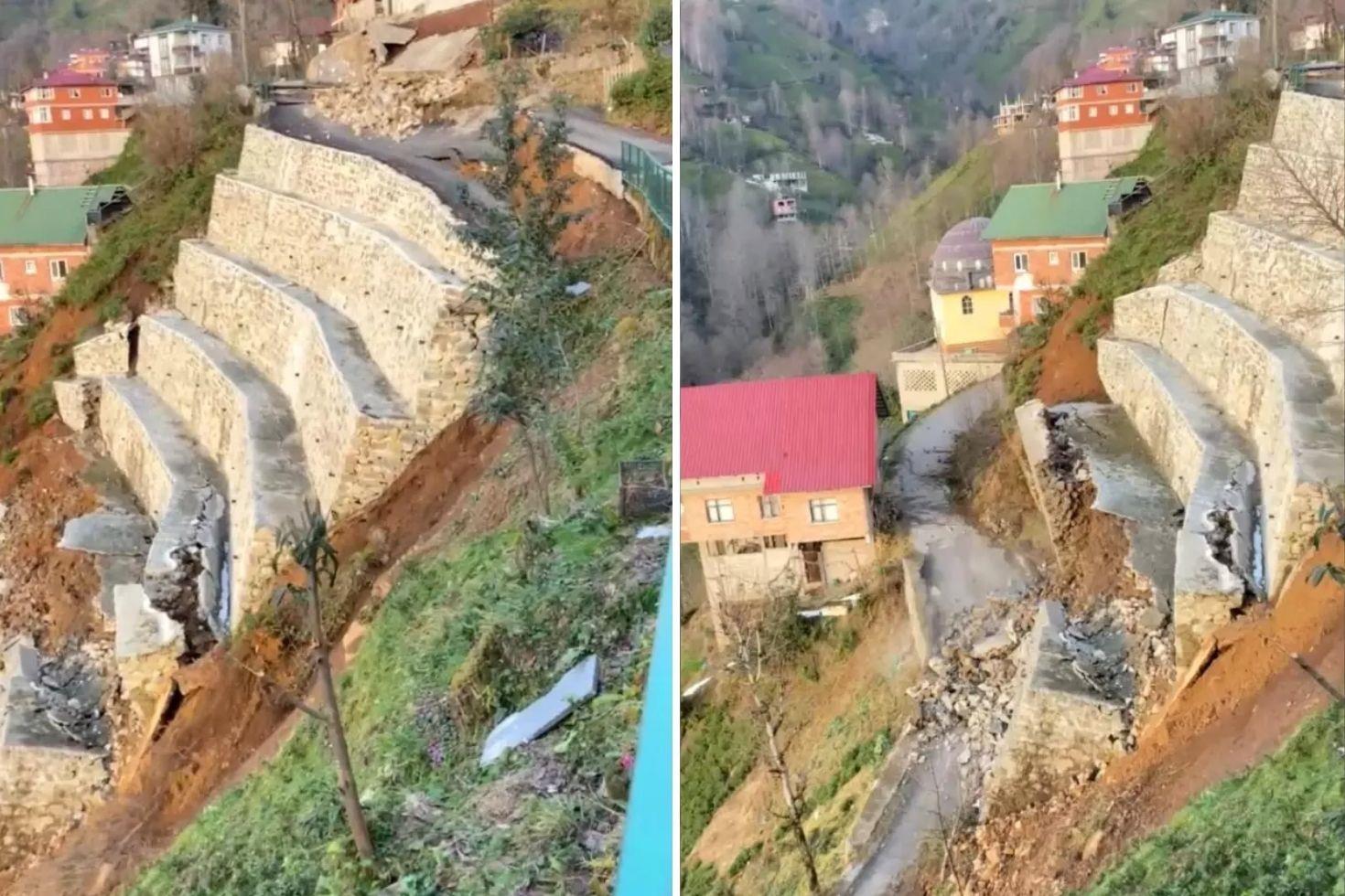 Büyük panik İstinat duvarı kar suyuna dayanamadı