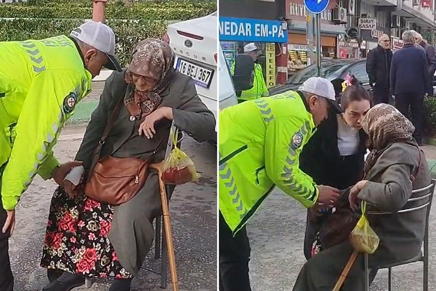 İşte Türk polisi Ambulans gelene kadar yaşlı kadının elini bırakmadı
