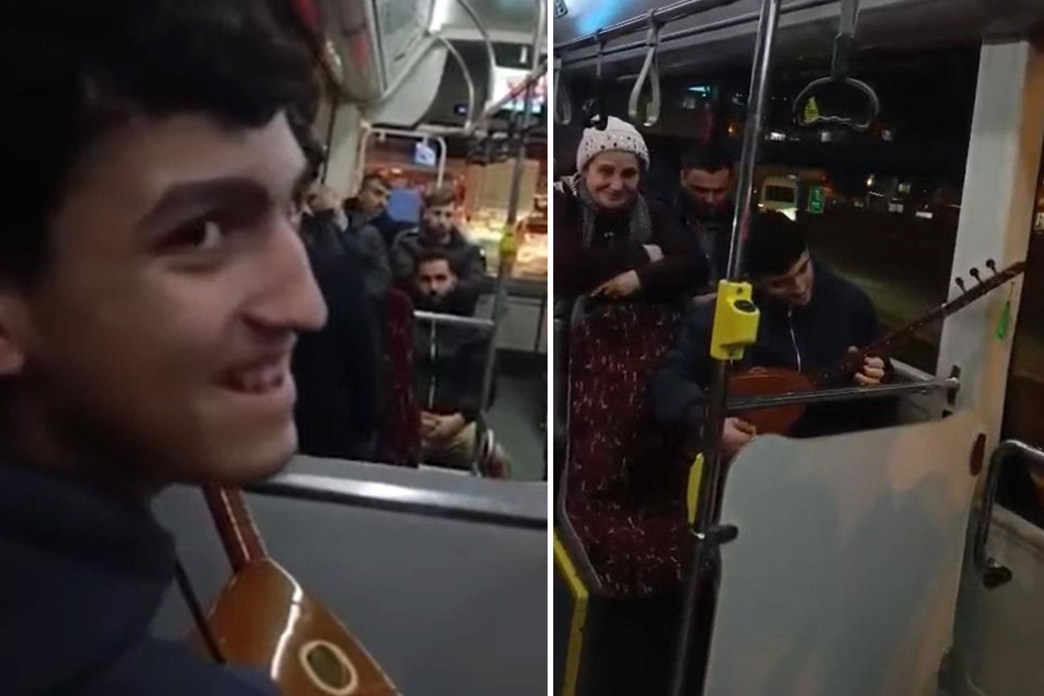İETT otobüsünde sazlı yolculuk