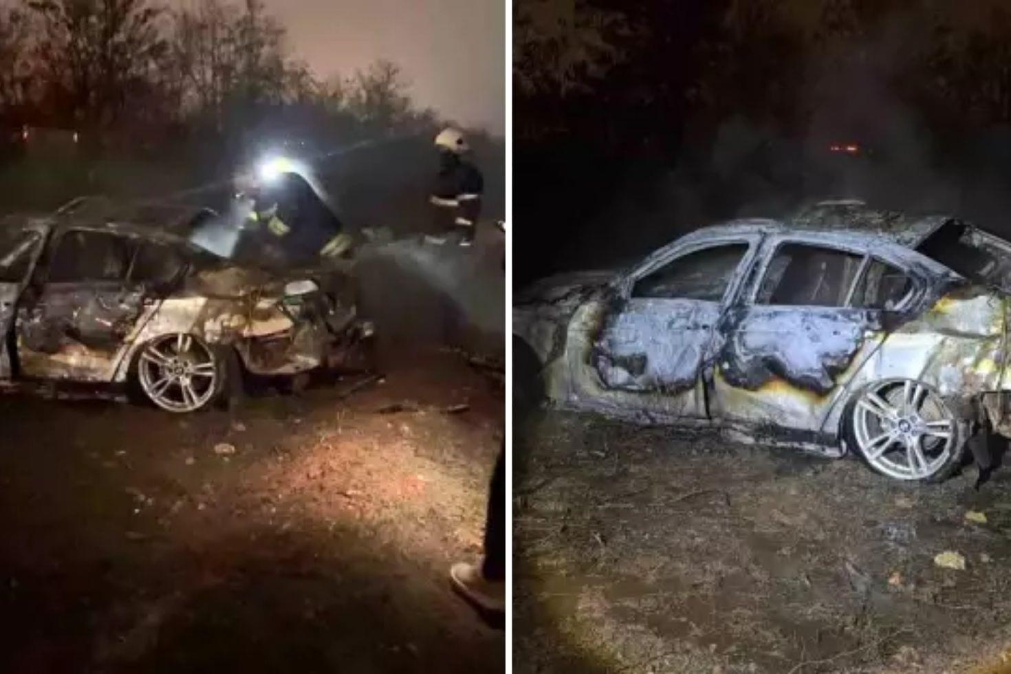 Şarampole uçan otomobil alev aldı Hayata son anda tutundular