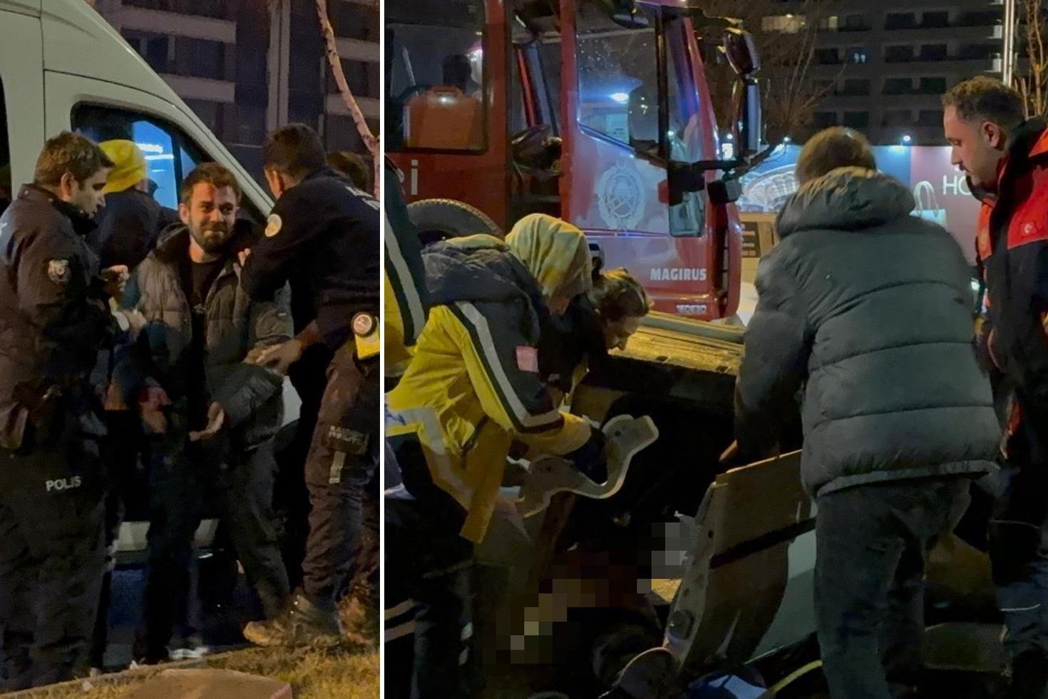 Takla atan otomobilde sıkışan arkadaşının başından bir an olsun ayrılmadı