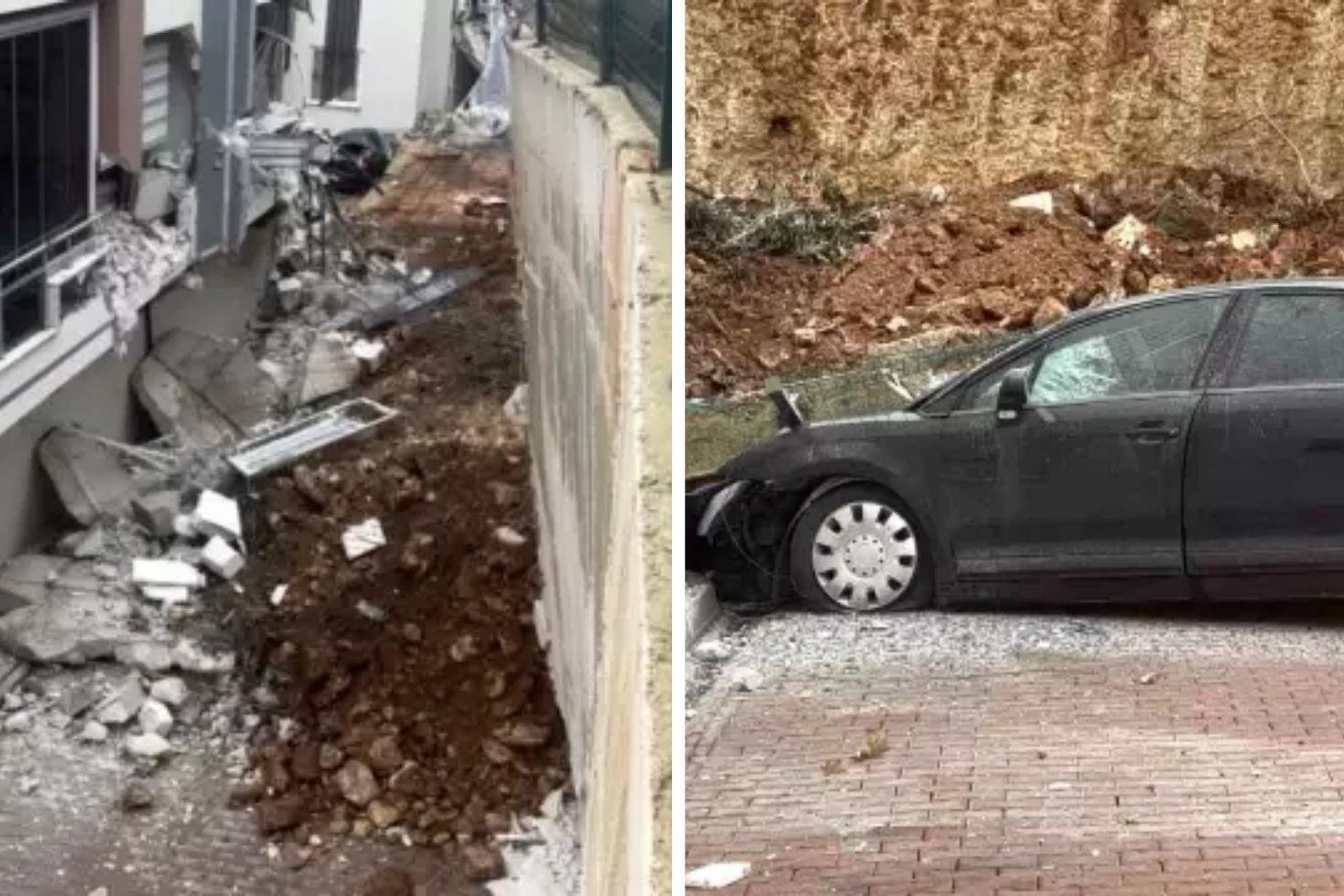 Faciadan dönüldü İstinat duvarı araçların üzerine çöktü