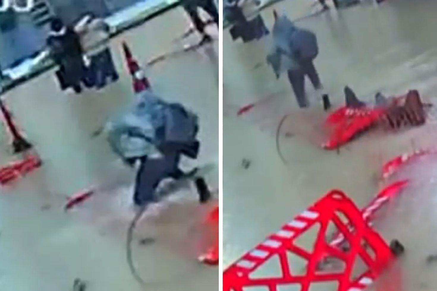 Sel sularının altında kalan çukura düştü O anlar kameralarda