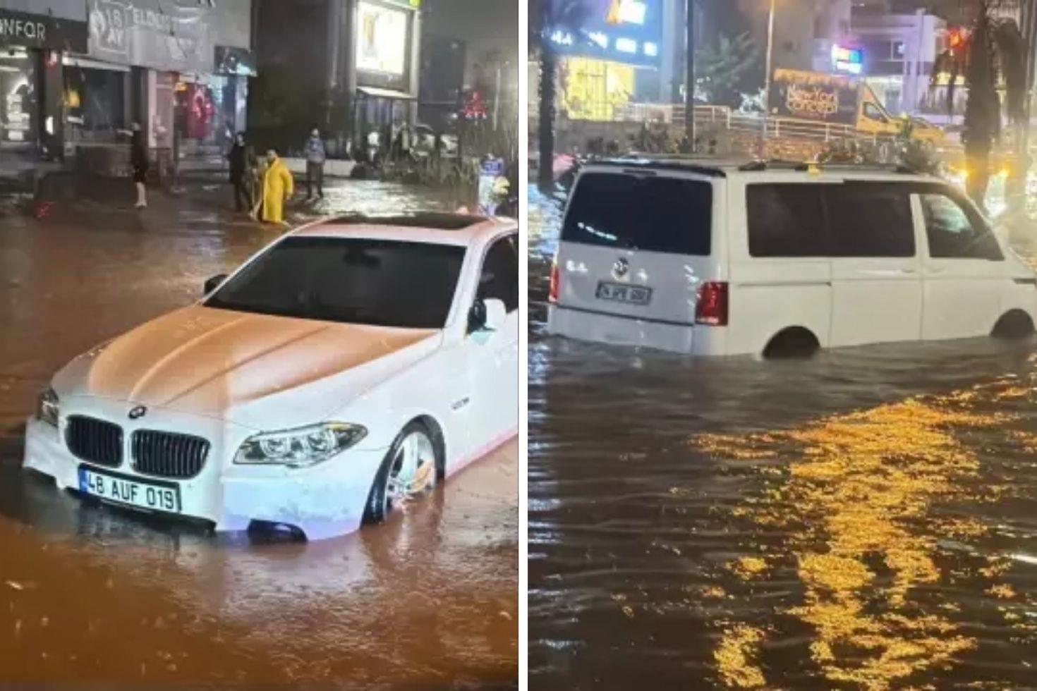 Bodrum’u sağanak vurdu Yollar kapandı, araçlar mahsur kaldı