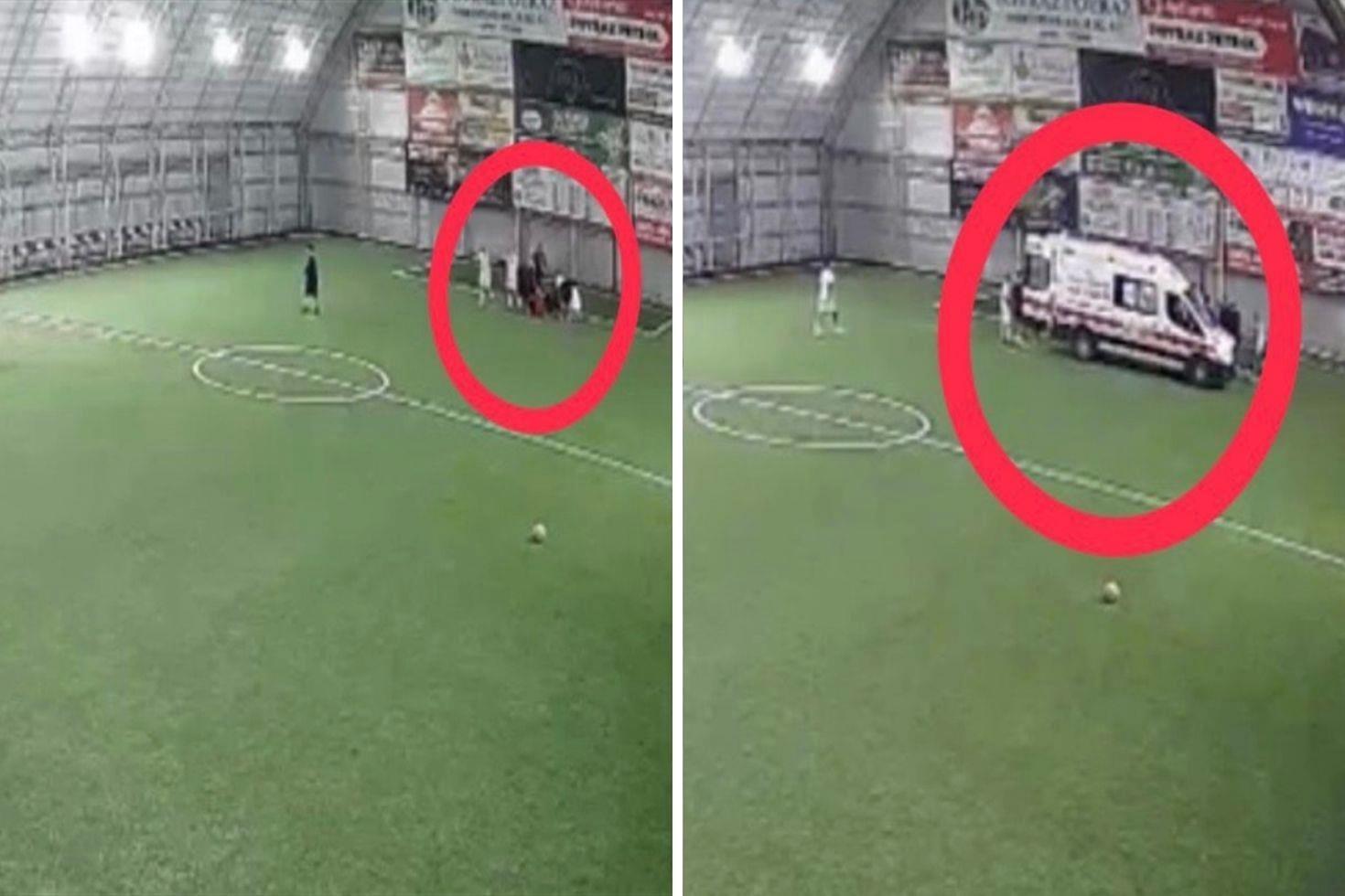 Halı sahada kalp krizi geçiren öğretmenin yere yığıldığı anlar kameralarda