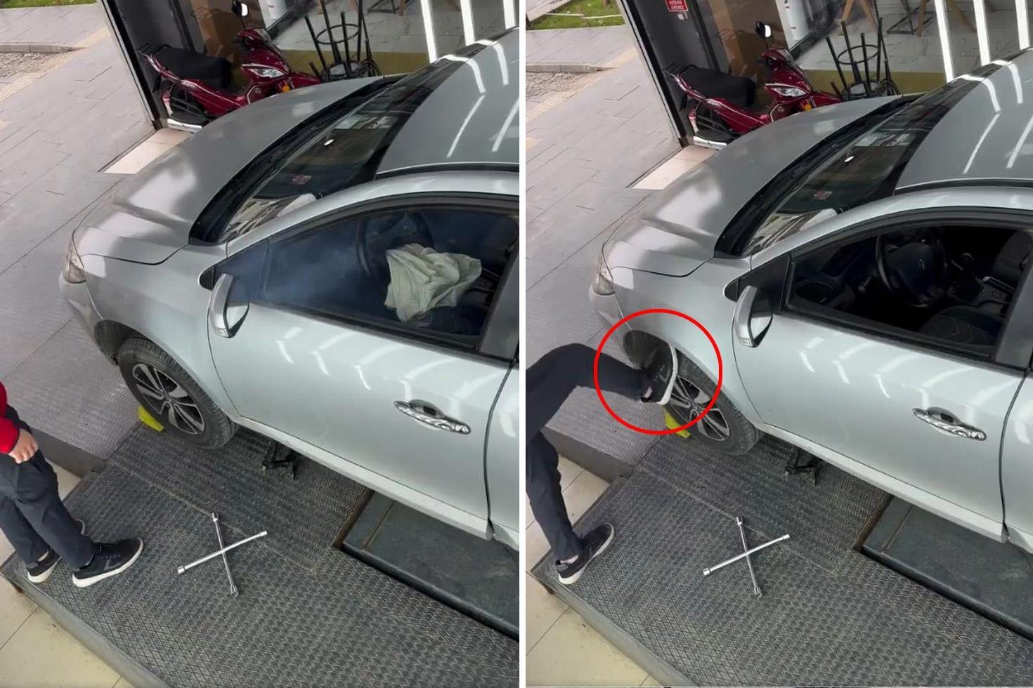 Kontak açıkken tekerleğe tekme atmasının bedeli ağır oldu