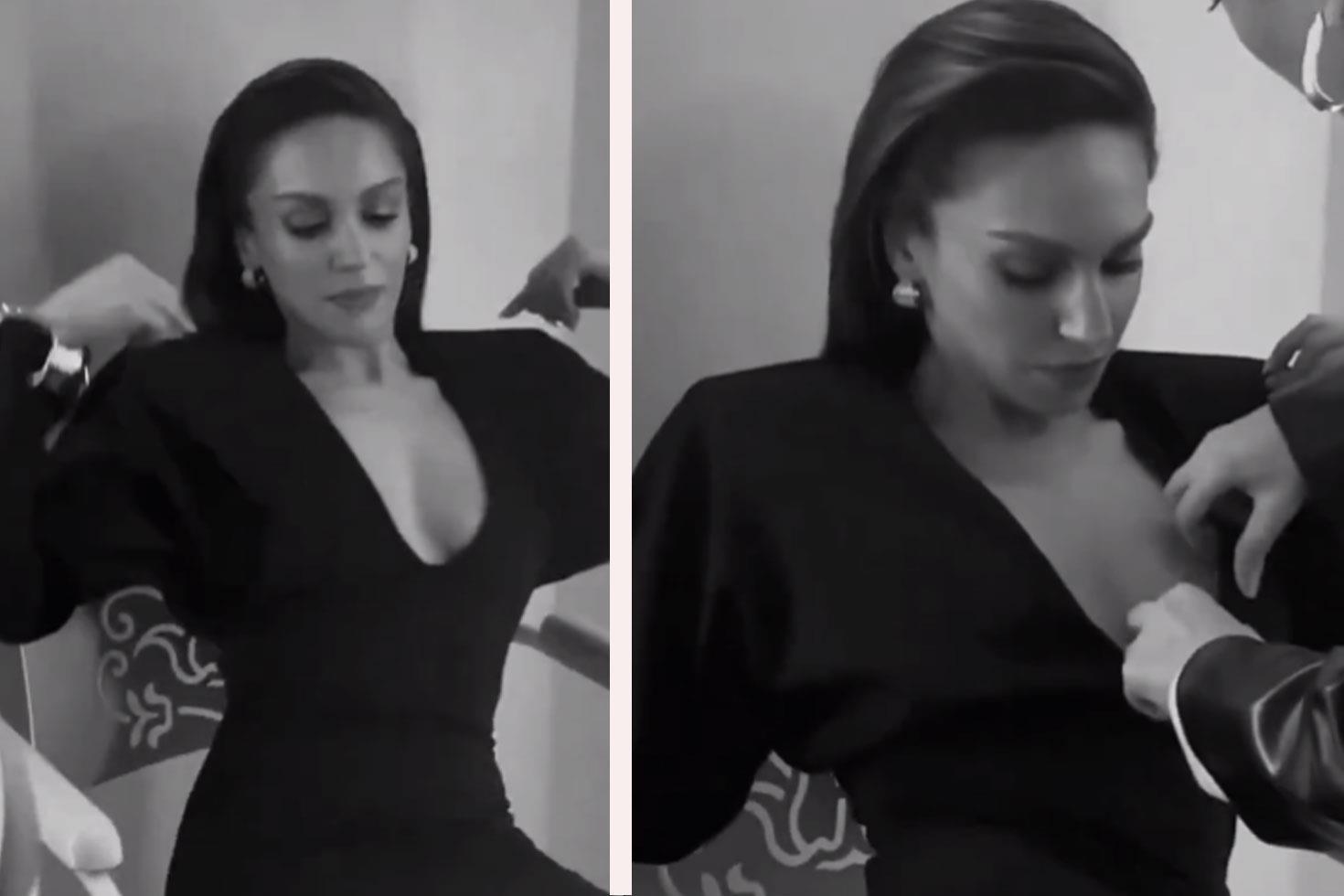 Sahra Şaş’ın dekoltesine ekipten jet müdahale