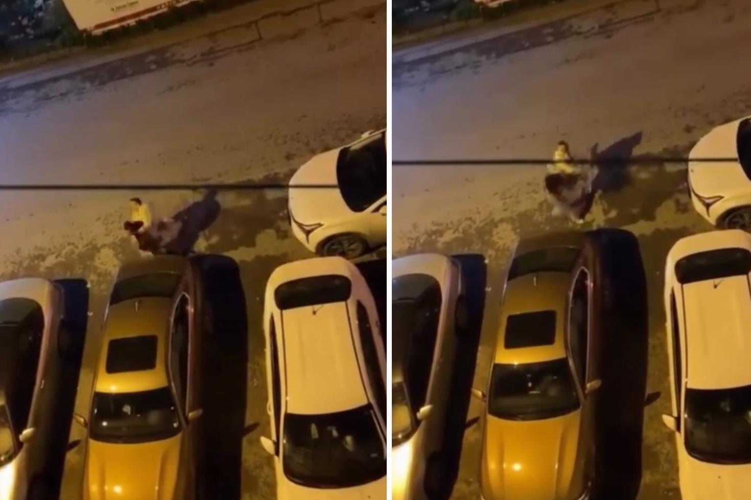 Genç kadını sokak ortasında defalarca yumrukladı