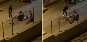 İki kadın sokak ortasında aralarına aldığı erkeğe dehşeti yaşattı