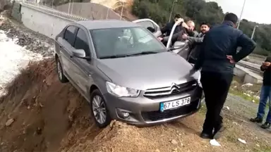 Uçurumun Kenarında Asılı Kalan Otomobili Böyle Kurtardılar